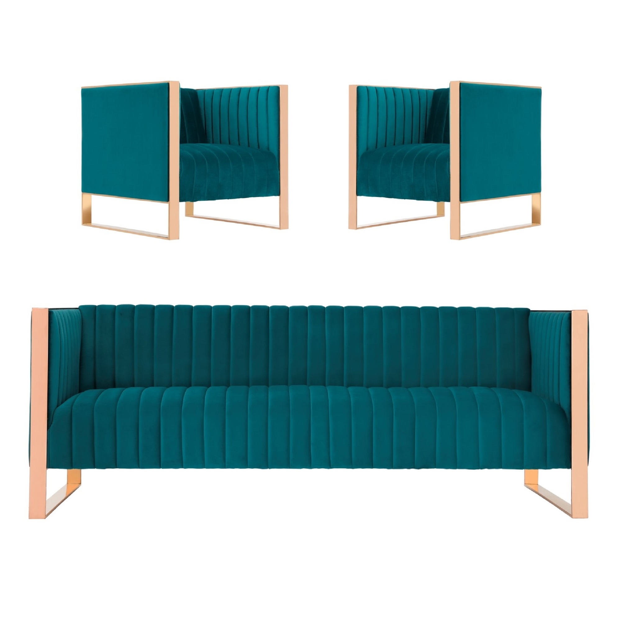 Manhattan Comfort, Trillium 3-Piece Teal and Gold Sofa Armchair Set, Primary Color Teal, Included (qty.) 3 Model# 3A-SS559